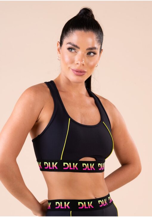 Top fitness feminino cut-out elástico colorido action dlk