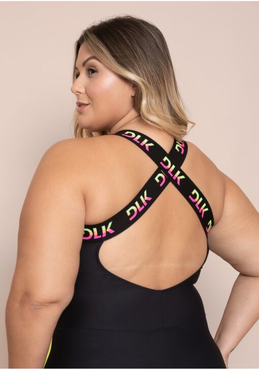 Macacão fitness feminino preto elástico colorido action dlk - Image 3