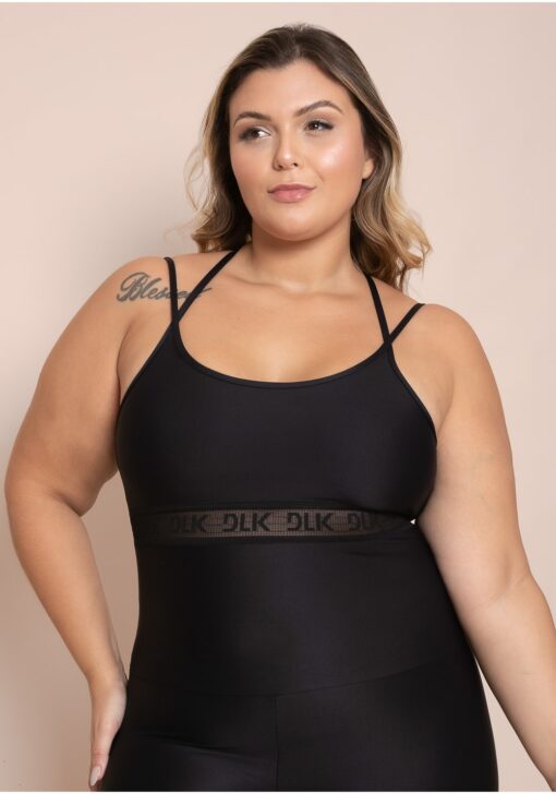 Macacão fitness feminino preto alça dupla e elástico vazado action dlk - Image 3