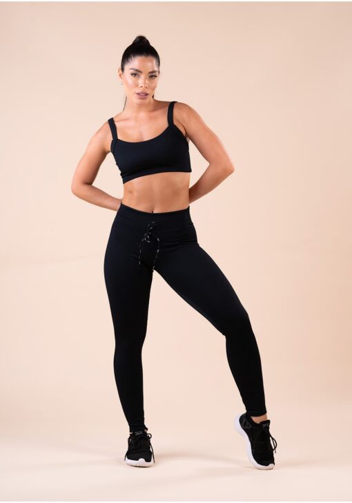 Top fitness feminino com bojo preto canelado action dlk - Image 2