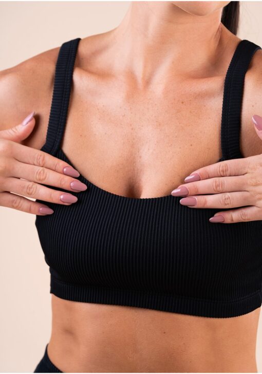 Top fitness feminino com bojo preto canelado action dlk - Image 3