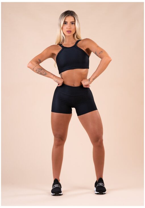 Short fitness feminino preto canelado action dlk - Image 2