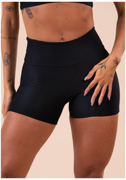 Short fitness feminino preto canelado action dlk - Image 4