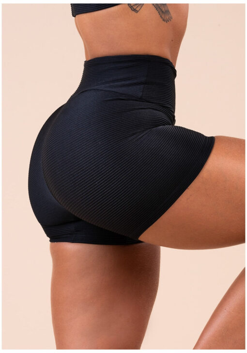 Short fitness feminino preto canelado action dlk