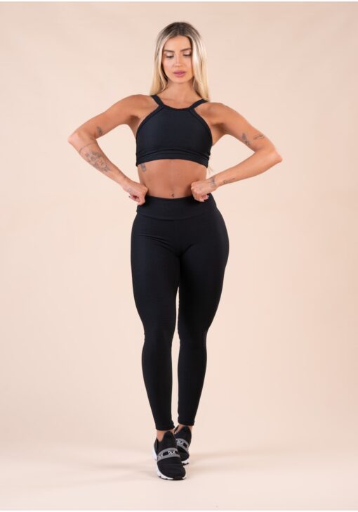 Legging fitness feminina preta canelada action dlk - Image 2