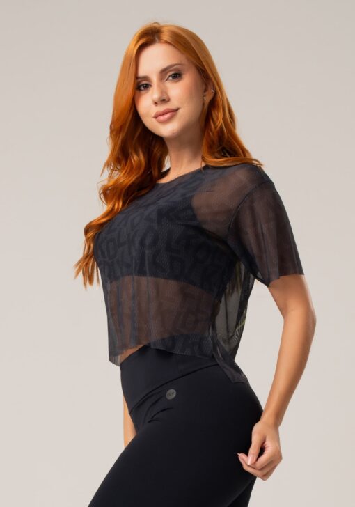 Blusa feminina em tule new printed estampada soup preta dlk - Image 3