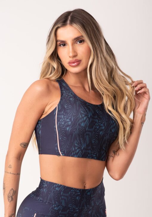 Top fitness feminino nadador estampado energy azul printed dlk