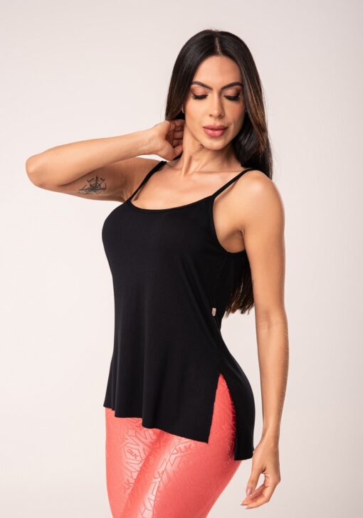 Camiseta feminina preto alças finas flow dlk - Image 4