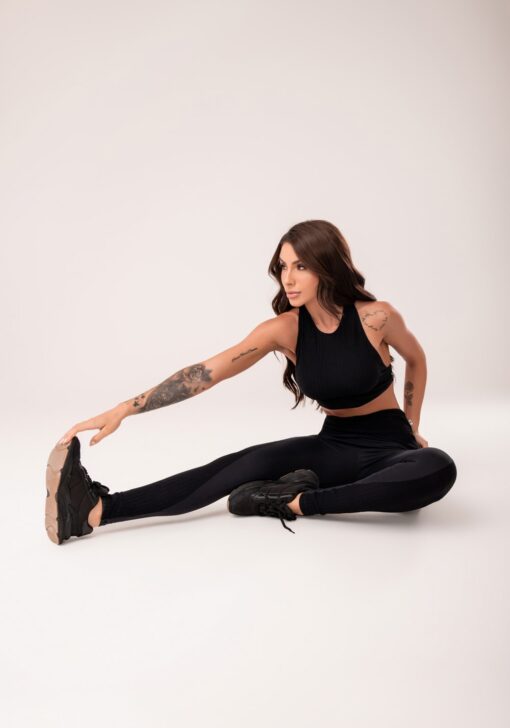 Legging fitness feminina preto com recortes harmony dlk - Image 2