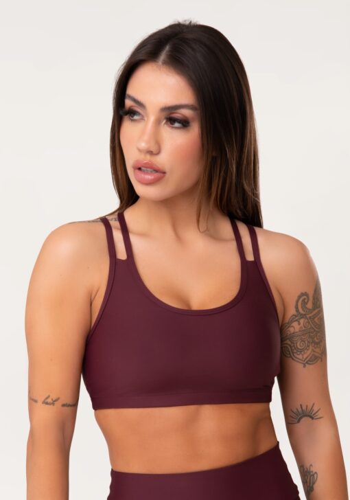 Top fitness feminino vinho com alça dupla aura dlk