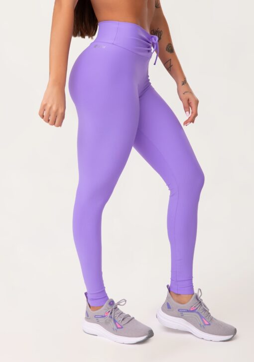 Legging fitness feminina lavanda com franzido e amarração aura dlk