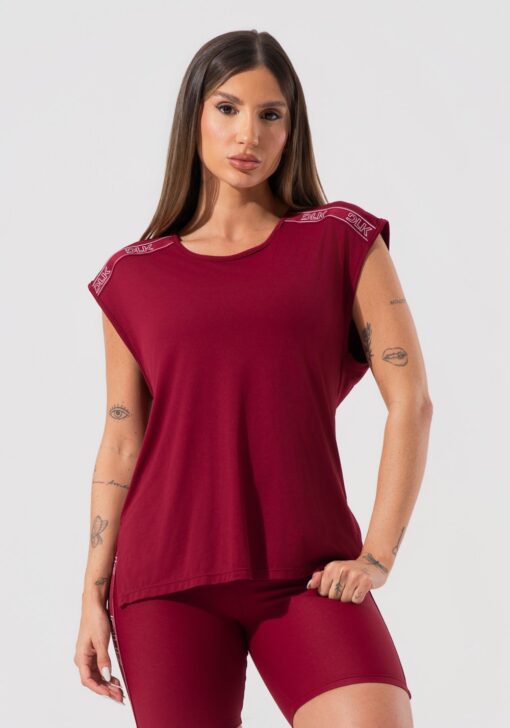Blusa feminina com elástico nos ombros activity dlk vinho