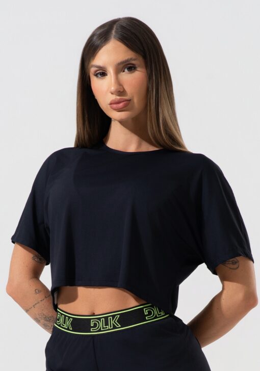 Cropped feminino com elástico nas costas activity dlk preto