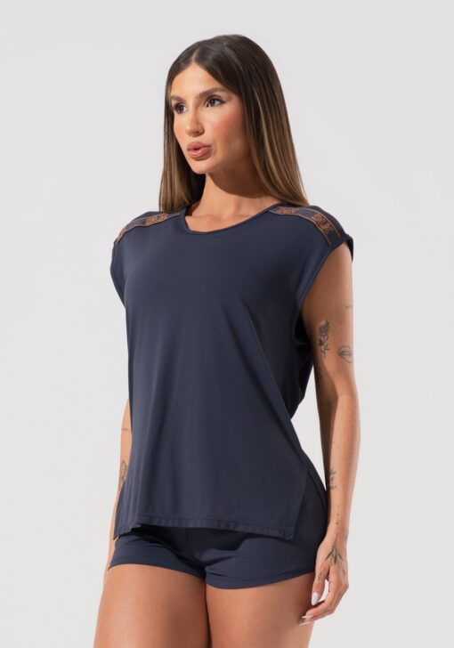 Blusa feminina com elástico nos ombros activity dlk grafite