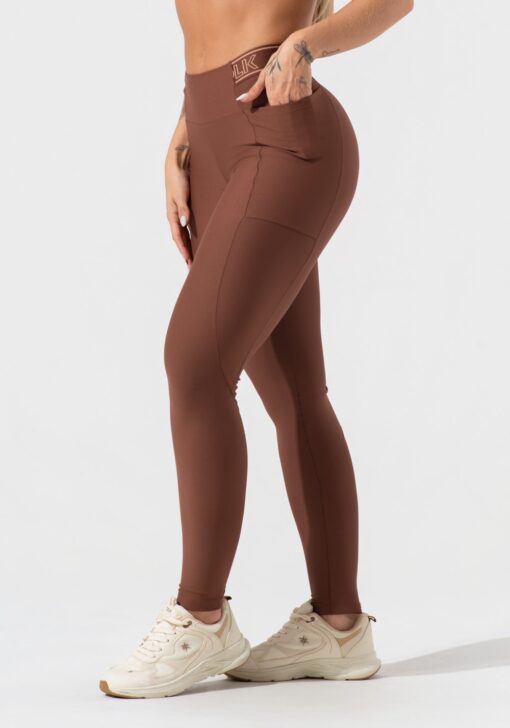 Legging fitness feminina com bolsos e elástico no cós activity dlk marrom - Image 2