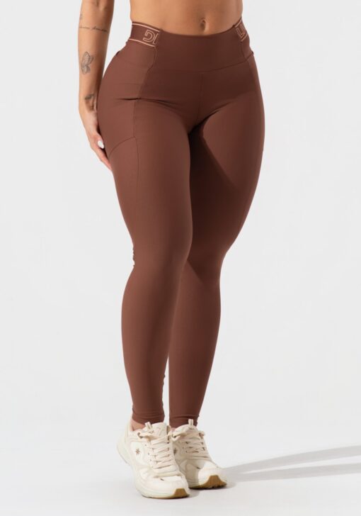 Legging fitness feminina com bolsos e elástico no cós activity dlk marrom - Image 4