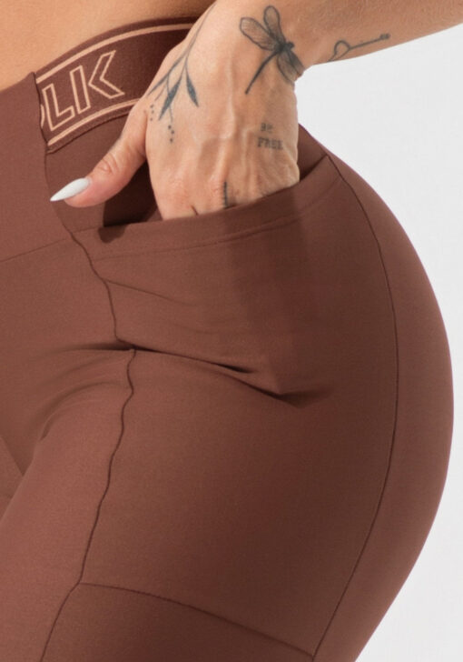 Legging fitness feminina com bolsos e elástico no cós activity dlk marrom - Image 5