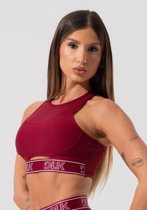 Top fitness feminino com elástico na base e tule activity dlk vinho - Image 3