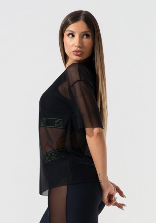 Blusa t-shirt fitness feminina de tule activity dlk preto - Image 3