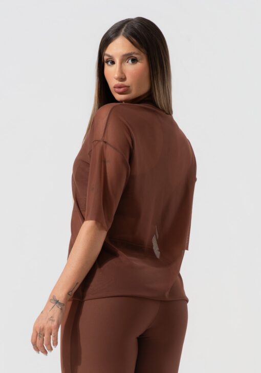 Blusa t-shirt fitness feminina de tule activity dlk marrom - Image 3