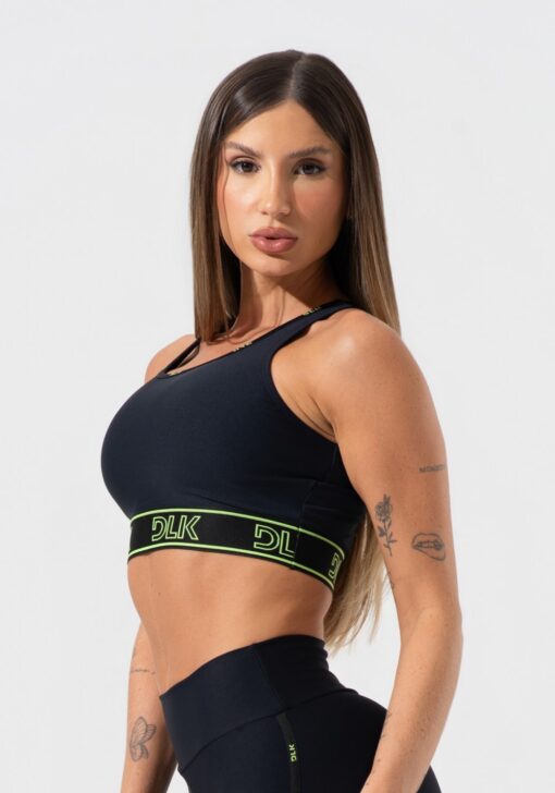 Top fitness feminino com bojo e costas vazadas com elástico activity dlk preto - Image 4