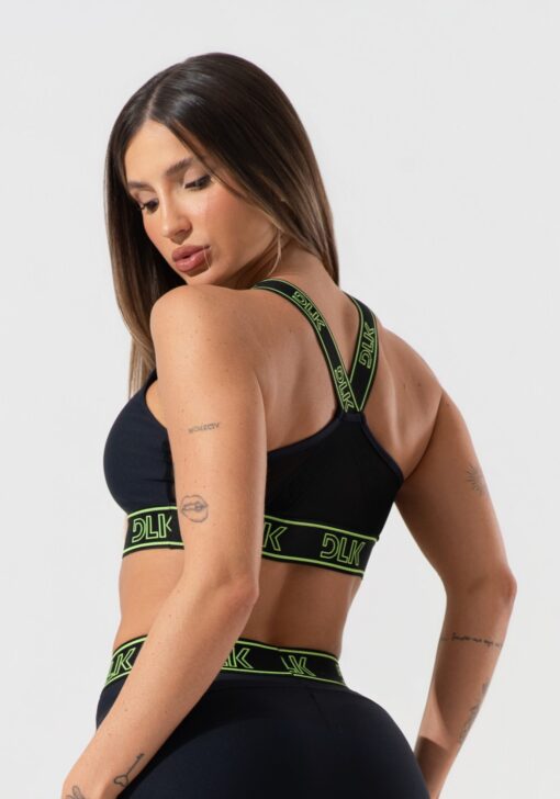 Top fitness feminino com bojo e alças de elástico com tule nas costas activity dlk preto - Image 2