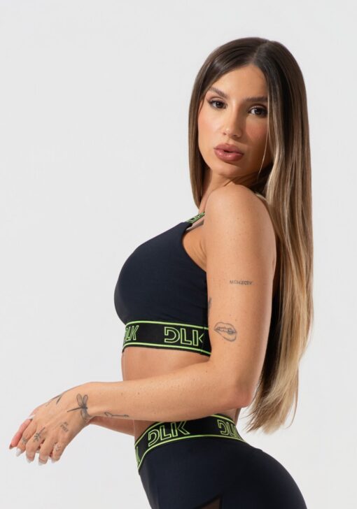 Top fitness feminino com bojo e alças de elástico com tule nas costas activity dlk preto - Image 3