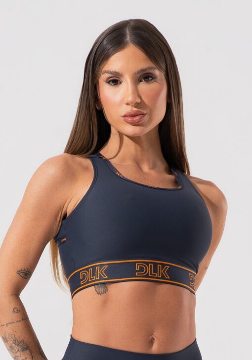Top fitness feminino com bojo e costas vazadas com elástico activity dlk grafite