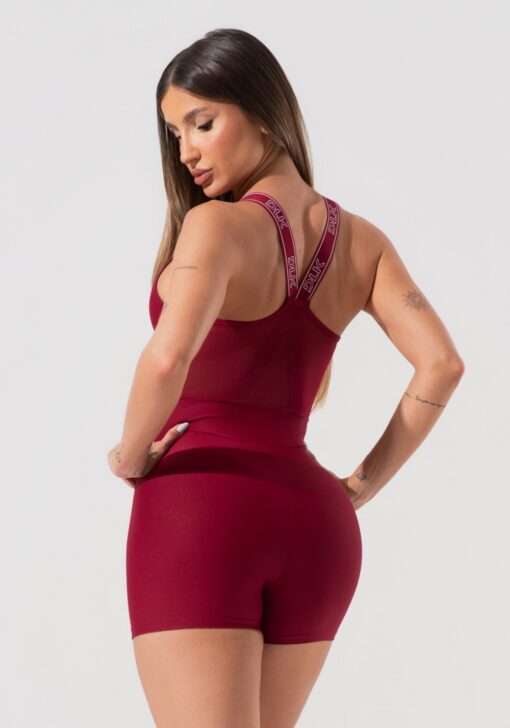 Macaquinho feminino fitness com alças de elástico e tule nas costas activity dlk vinho - Image 2