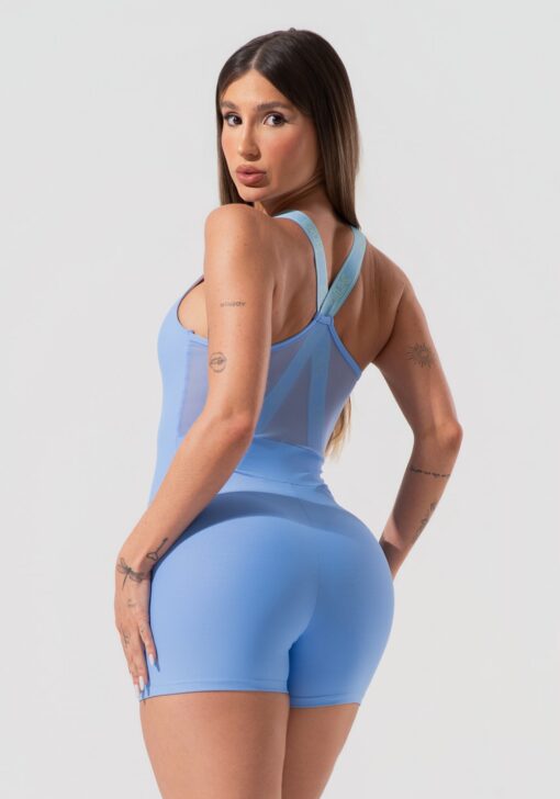 Macaquinho feminino fitness com alças de elástico e tule nas costas activity dlk azul - Image 2