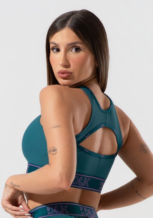 Top fitness feminino com bojo e costas vazadas com elástico activity dlk verde - Image 2