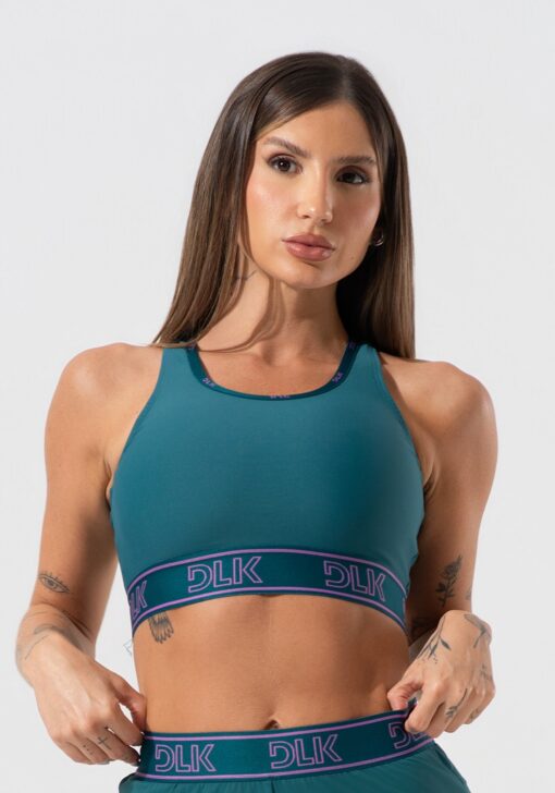 Top fitness feminino com bojo e costas vazadas com elástico activity dlk verde