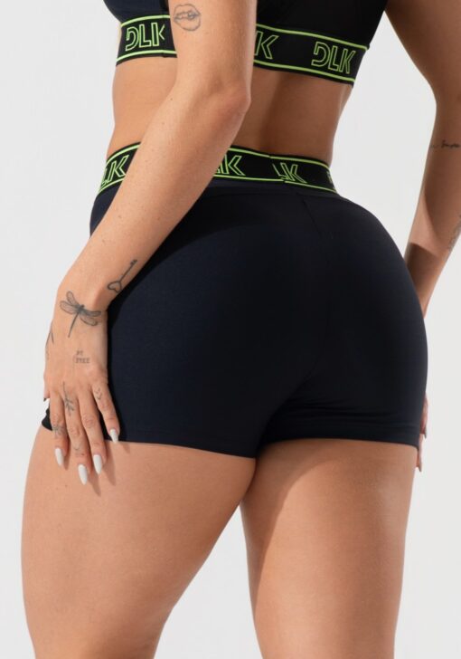 Short fitness feminino com elástico no cós e tule lateral activity dlk preto - Image 2