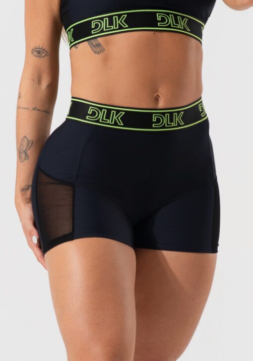 Short fitness feminino com elástico no cós e tule lateral activity dlk preto - Image 3