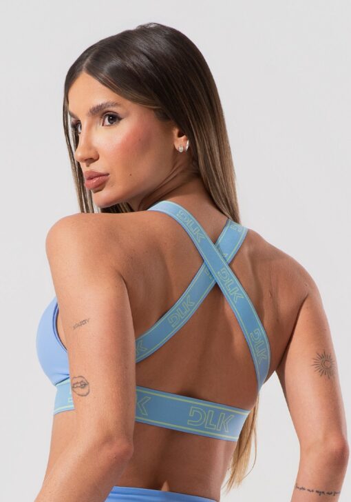 Top fitness feminino com bojo e alças cruzadas de elástico activity dlk azul - Image 2