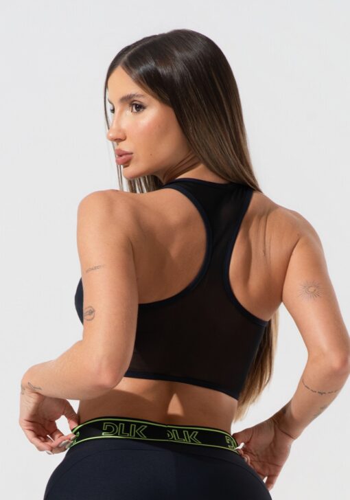 Top fitness feminino com elástico na base e tule activity dlk preto - Image 2
