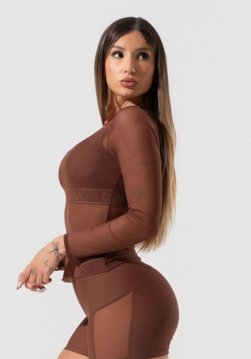 Blusa feminina de tule com manga longa activity dlk marrom - Image 3