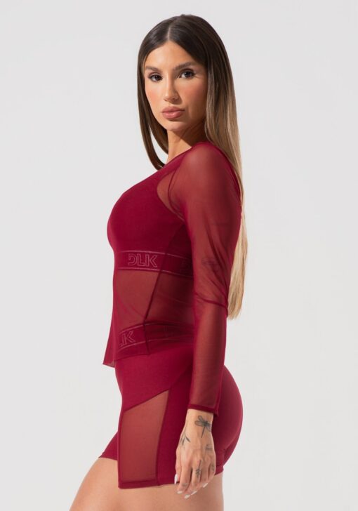 Blusa feminina de tule com manga longa activity dlk vinho - Image 3