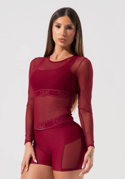 Blusa feminina de tule com manga longa activity dlk vinho
