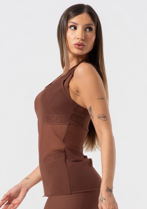 Camiseta fitness feminina de tule activity dlk marrom - Image 3