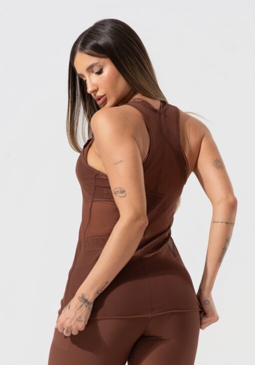 Camiseta fitness feminina de tule activity dlk marrom - Image 4
