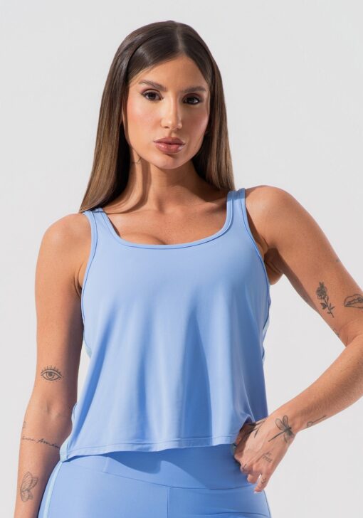 Cropped regata feminino com elástico na lateral activity dlk azul