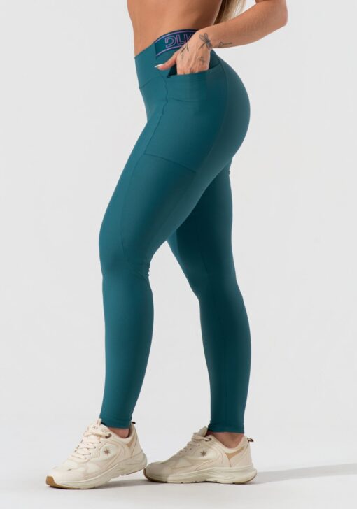 Legging fitness feminina com bolsos e elástico no cós activity dlk verde