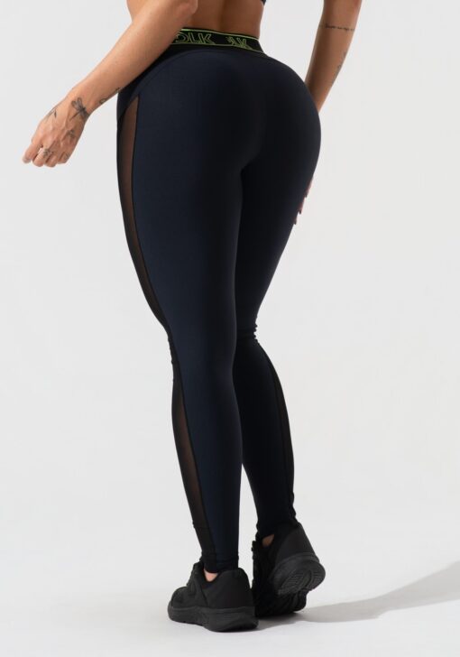Legging fitness feminina com elástico no cós e tule lateral activity dlk preto - Image 2