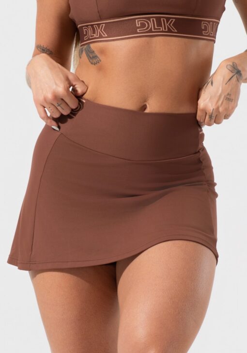 Short saia fitness feminino com elástico no cós activity dlk marrom - Image 3