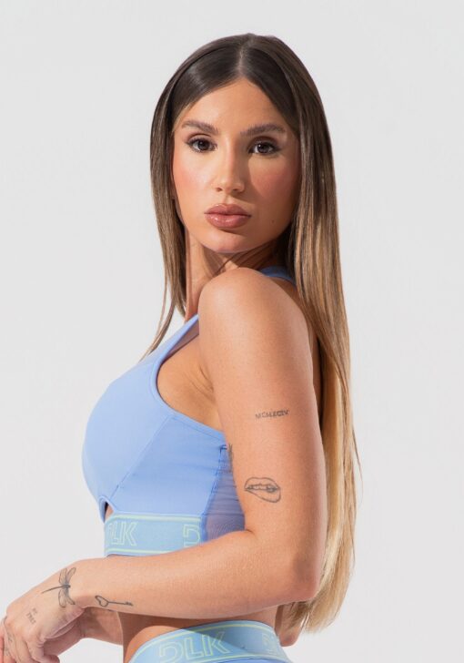 Top fitness feminino com elástico na base e tule activity dlk azul - Image 5
