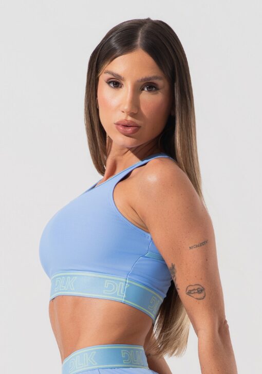Top fitness feminino com bojo e costas vazadas com elástico activity dlk azul - Image 3