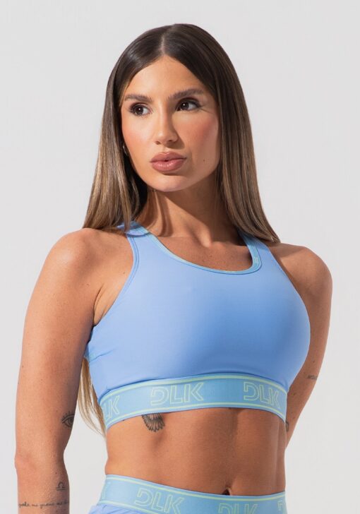 Top fitness feminino com bojo e costas vazadas com elástico activity dlk azul