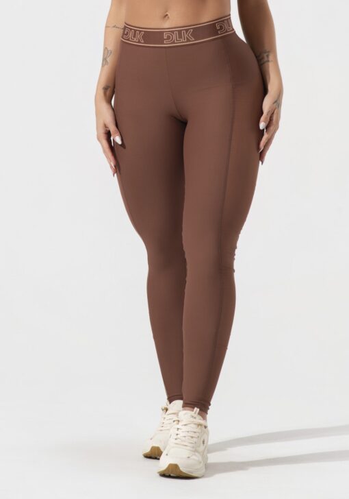 Legging fitness feminina com elástico no cós e tule lateral activity dlk marrom - Image 3